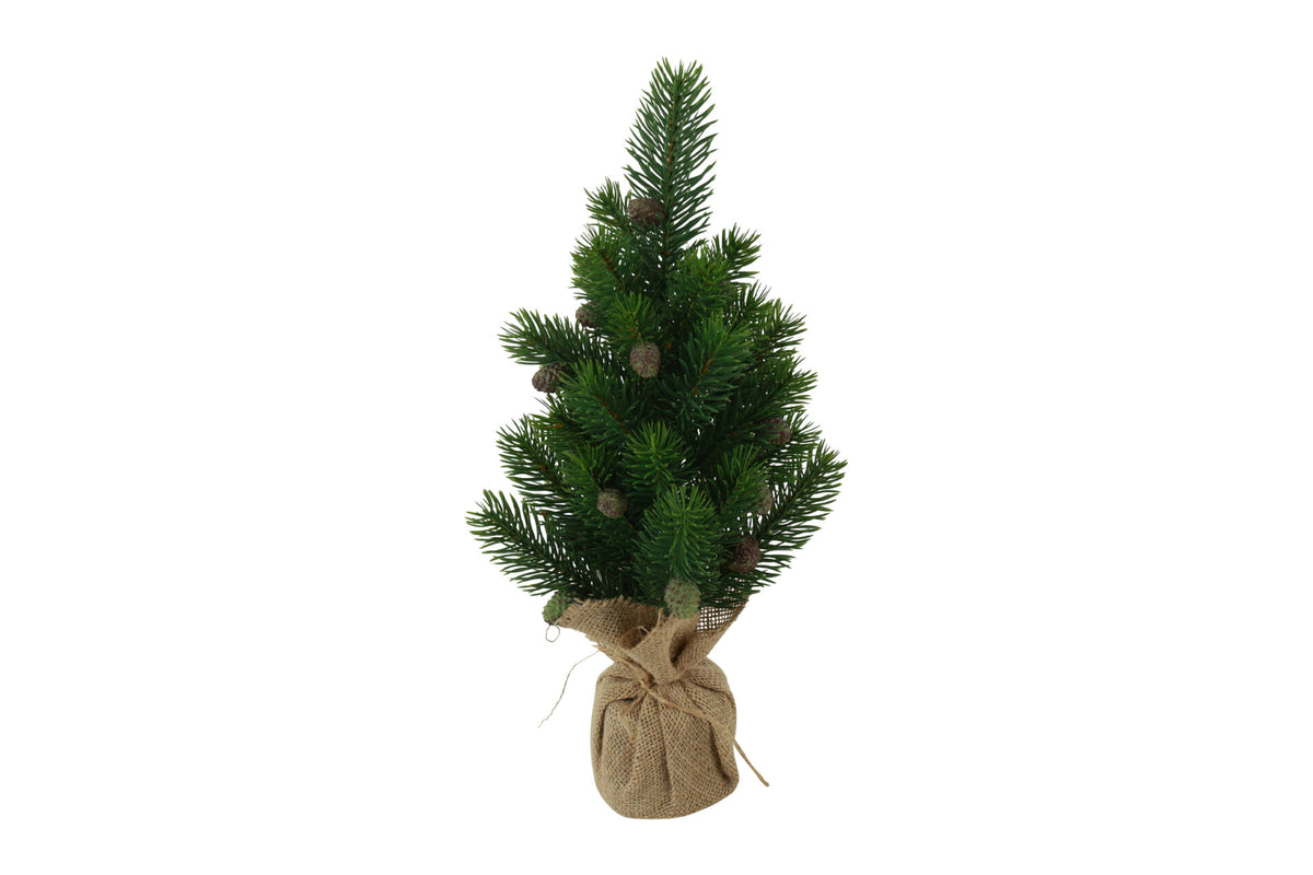 Juletræ i sæk m/ kogler h 38 cm