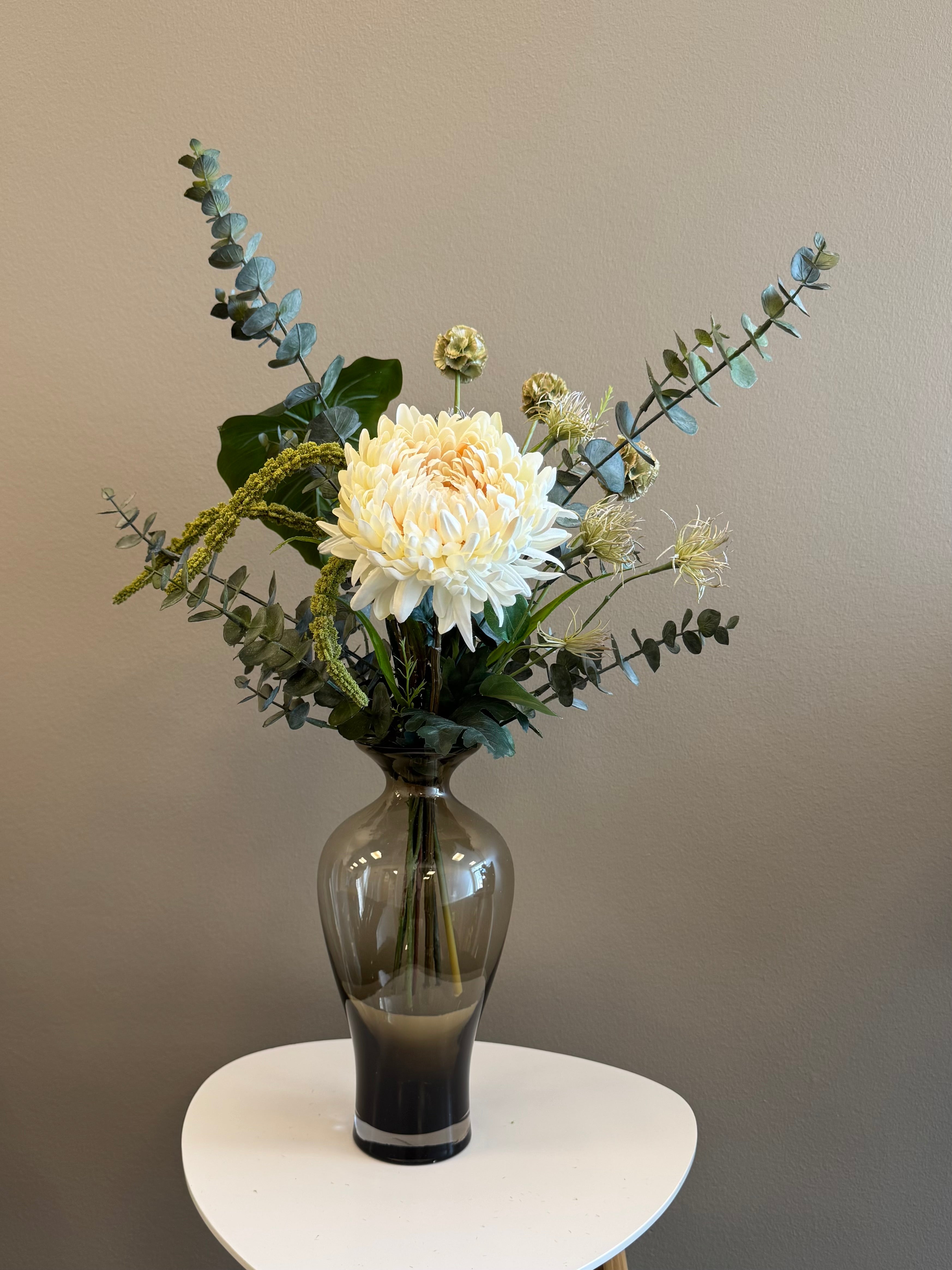 Buket m. Bla. Creme chrysanthemum