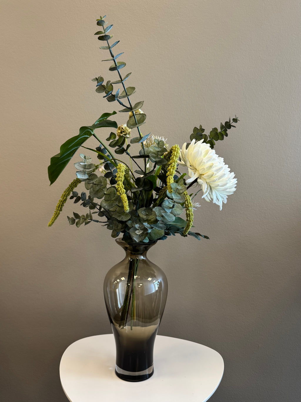 Buket m. Bla. Creme chrysanthemum