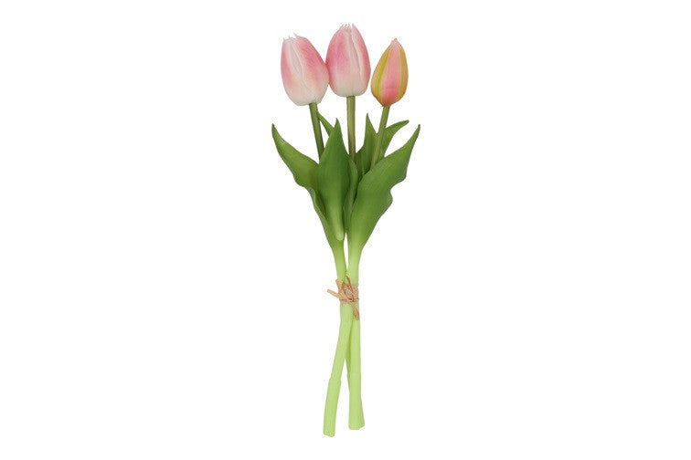 Tulipaner i bundt m/ 3 stk rosa h 29 cm