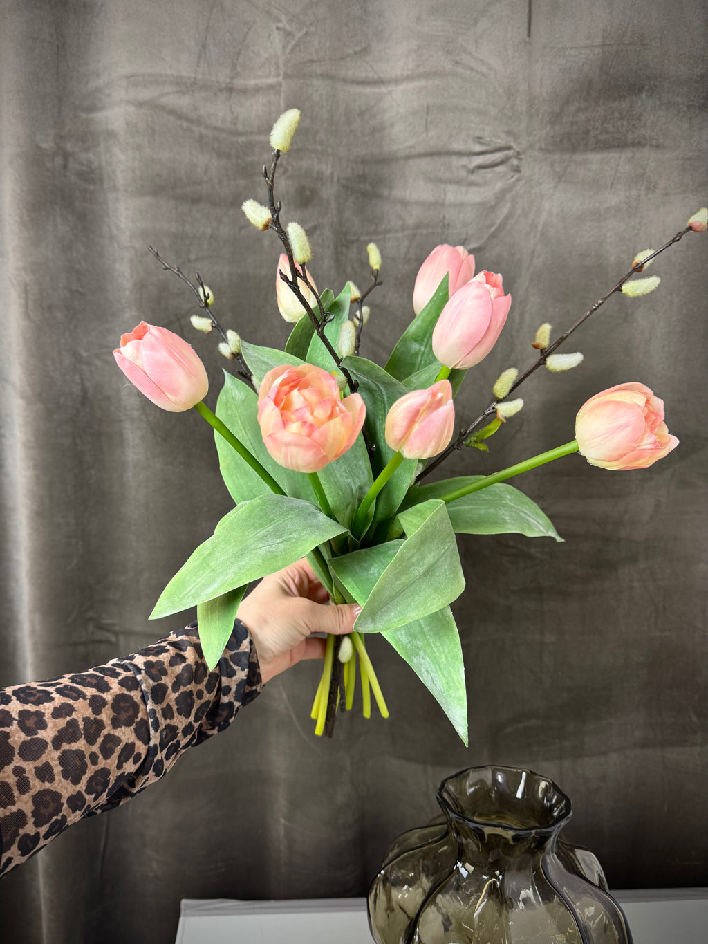 Silke tulipan buket peach