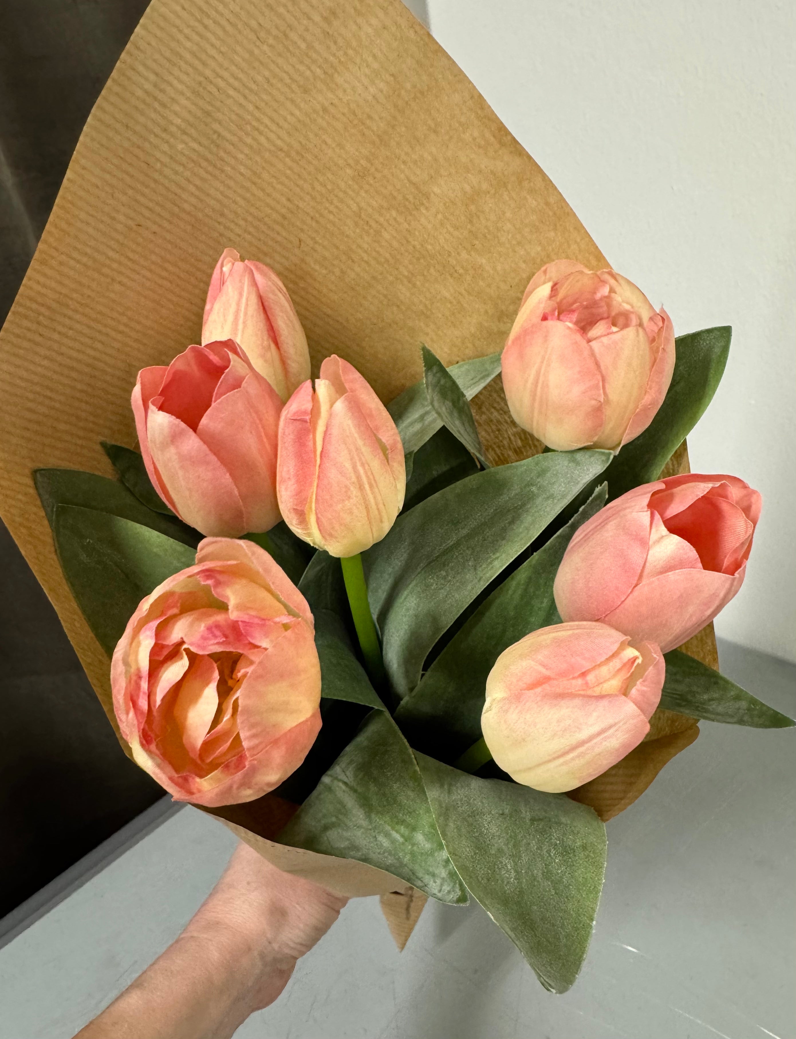 Peach silke tulipaner 7 stk.