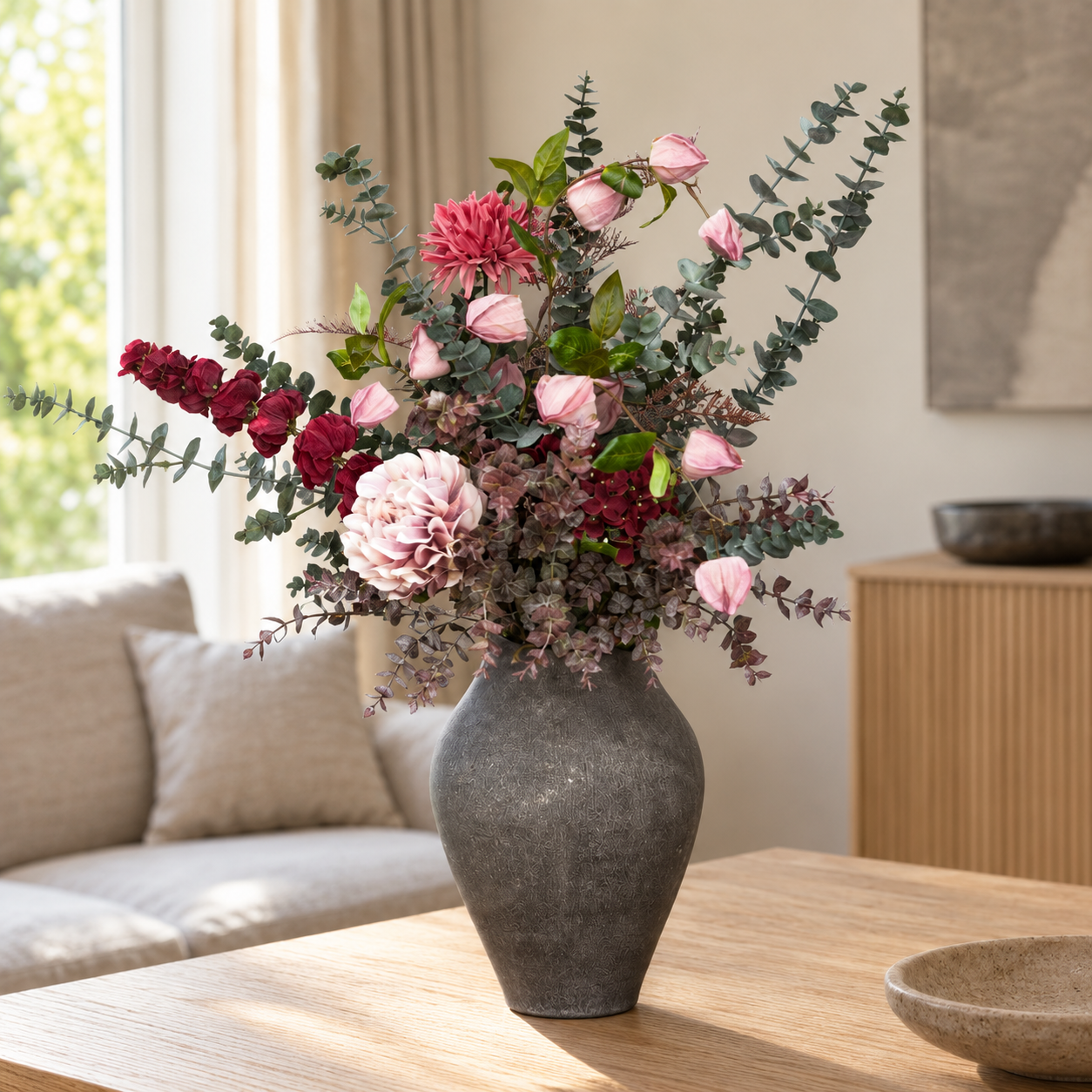 Eucalyptus buket lys bordeaux h 53 cm